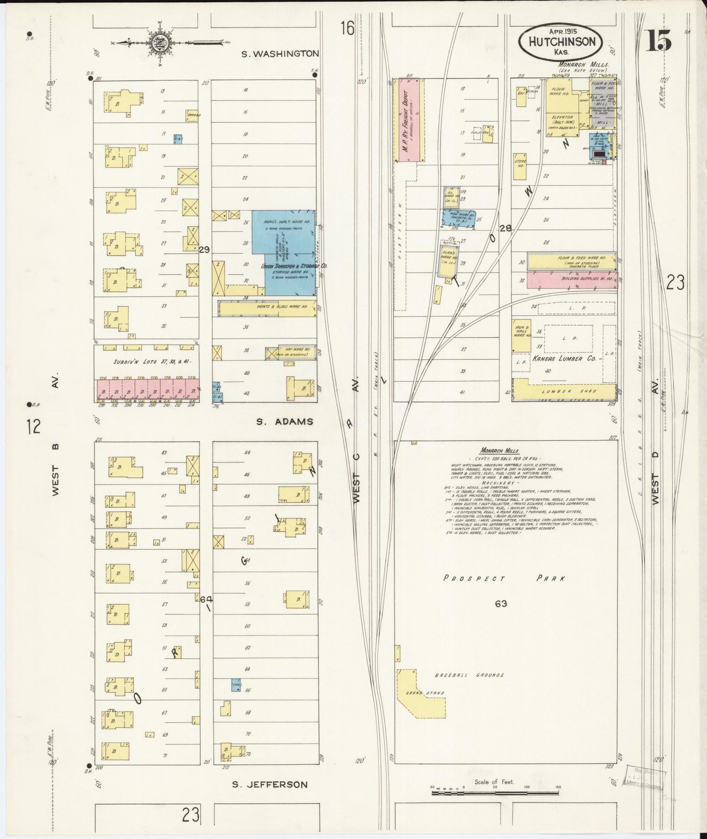 Sanborn Fire Insurance Map from Hutchinson, Reno County, Kansas (1915), Sheet #0016 - Complete Map Set gallery image, historic Sanborn map, vintage wall art, Kansas Kansas