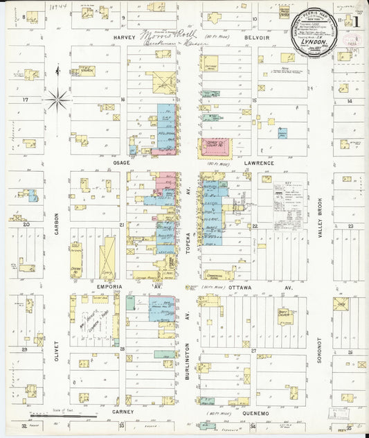 Sanborn Fire Insurance Map from Lyndon, Osage County, Kansas (1897), Sheet #0001 - Historic Sanborn Fire Insurance Map Print, vintage old map wall art, antique decor, genealogy gift, Kansas Kansas map