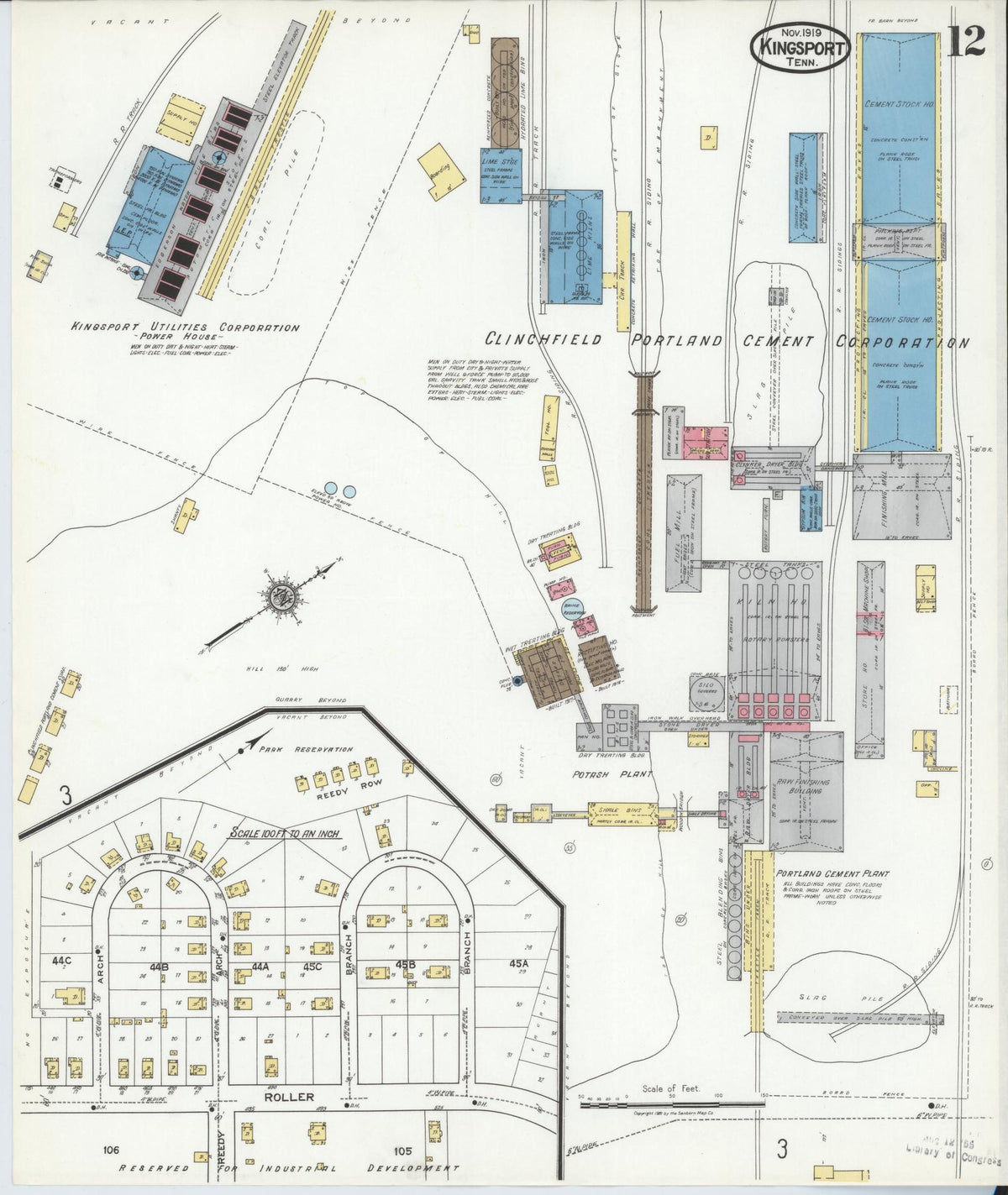 Sanborn Fire Insurance Map from Kingsport, Sullivan County, Tennessee (1919), Sheet #0012 - Historic Sanborn Fire Insurance Map Print, vintage old map wall art, antique decor, genealogy gift, Tennessee Tennessee map