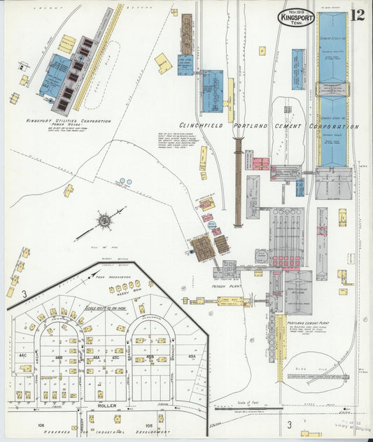 Sanborn Fire Insurance Map from Kingsport, Sullivan County, Tennessee (1919), Sheet #0012 - Historic Sanborn Fire Insurance Map Print, vintage old map wall art, antique decor, genealogy gift, Tennessee Tennessee map