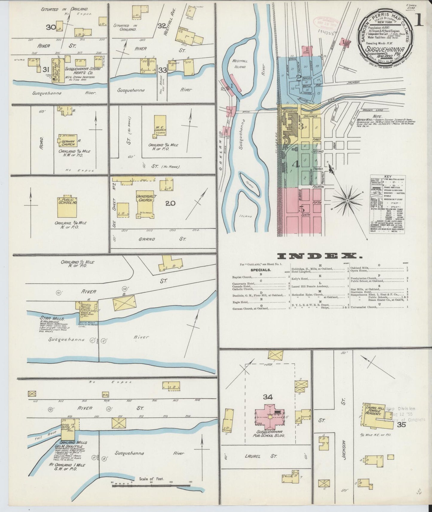 Sanborn Fire Insurance Map from Susquehanna, Susquehanna County, Pennsylvania (1892), Sheet #0001 - Complete Map Set gallery image, historic Sanborn map, vintage wall art, Pennsylvania Pennsylvania
