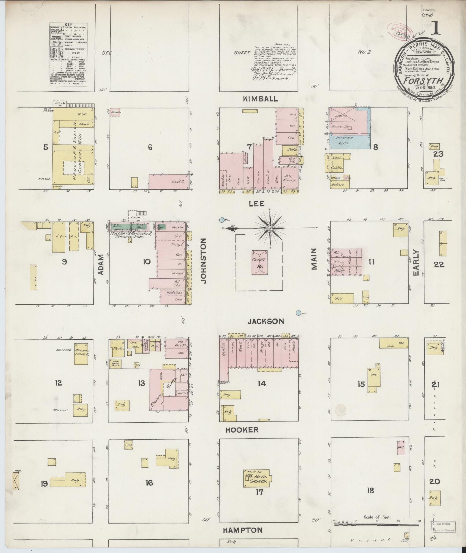 Sanborn Fire Insurance Map from Forsyth, Monroe County, Georgia (1890), Sheet #0001 - Complete Map Set gallery image, historic Sanborn map, vintage wall art, Georgia Georgia