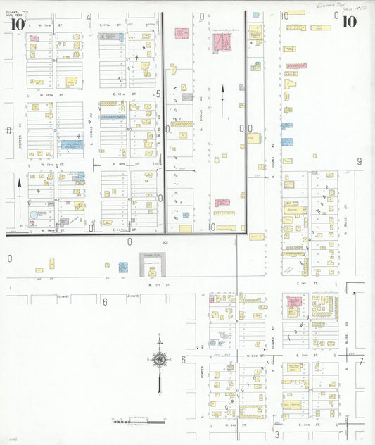 Sanborn Fire Insurance Map from Dumas, Moore County, Texas (1950), Sheet #0010 - Historic Sanborn Fire Insurance Map Print, vintage old map wall art, antique decor, genealogy gift, Texas Texas map