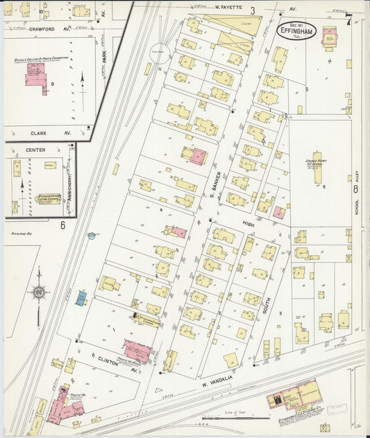 Sanborn Fire Insurance Map from Effingham, Effingham County, Illinois (1911), Sheet #0007 - Historic Sanborn Fire Insurance Map Print, vintage old map wall art, antique decor, genealogy gift, Illinois Illinois map