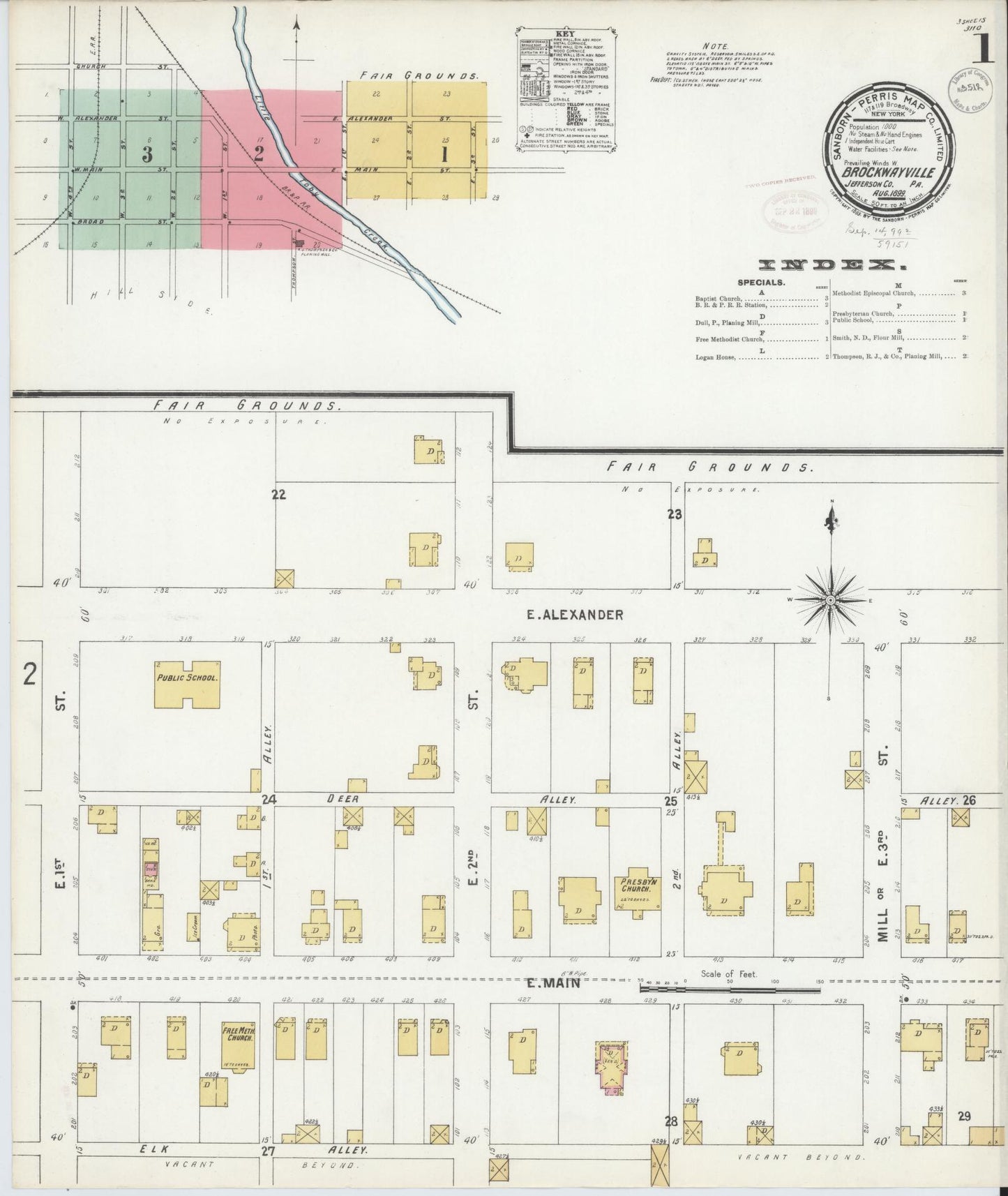 Sanborn Fire Insurance Map from Brockway, Jefferson County, Pennsylvania (1899), Sheet #0001 - Historic Sanborn Fire Insurance Map Print, vintage old map wall art, antique decor, genealogy gift, Pennsylvania Pennsylvania map