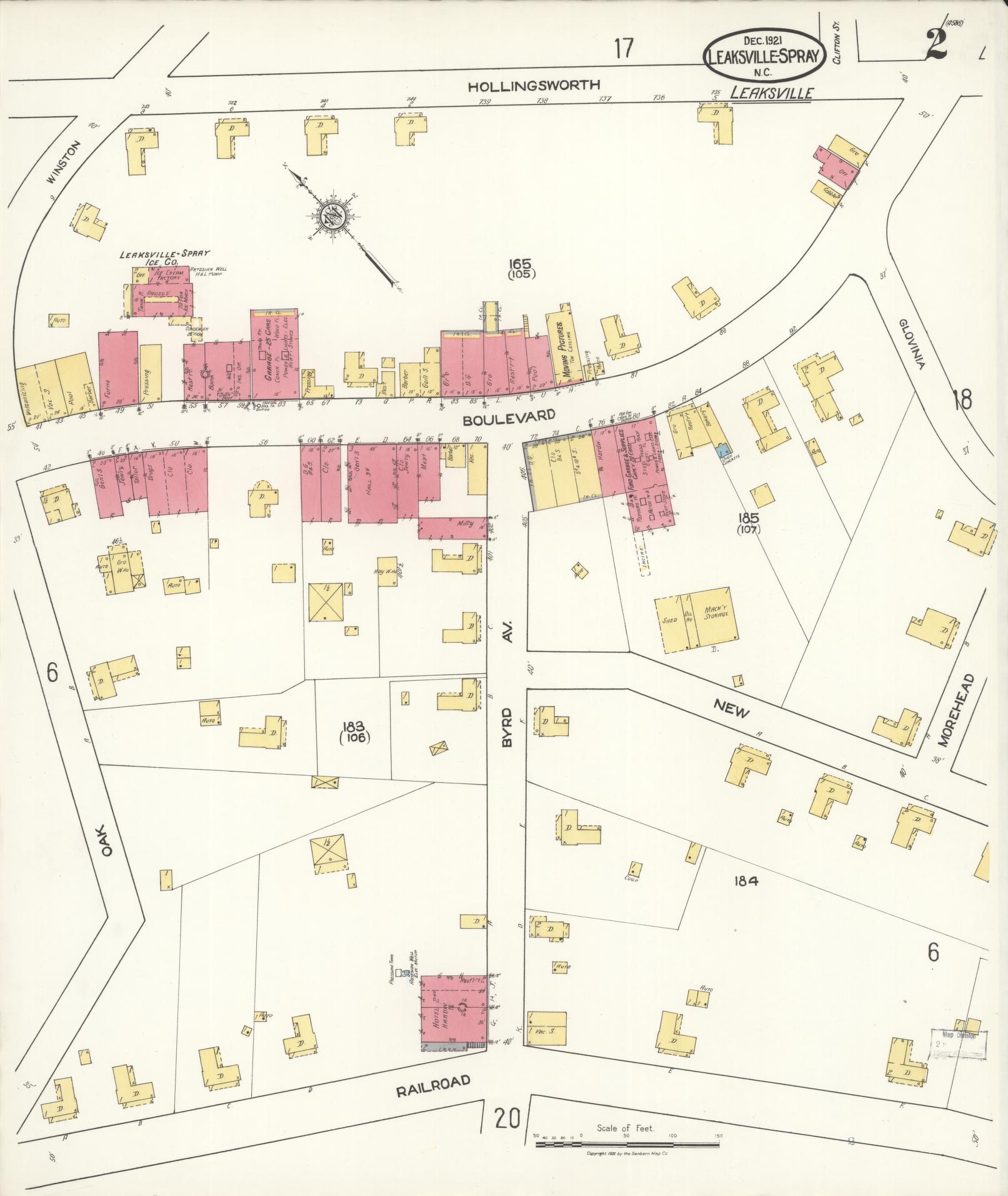 Sanborn Fire Insurance Map from Leaksville-spray, Rockingham County, North Carolina (1921), Sheet #0002 - Complete Map Set gallery image, historic Sanborn map, vintage wall art, North Carolina North Carolina