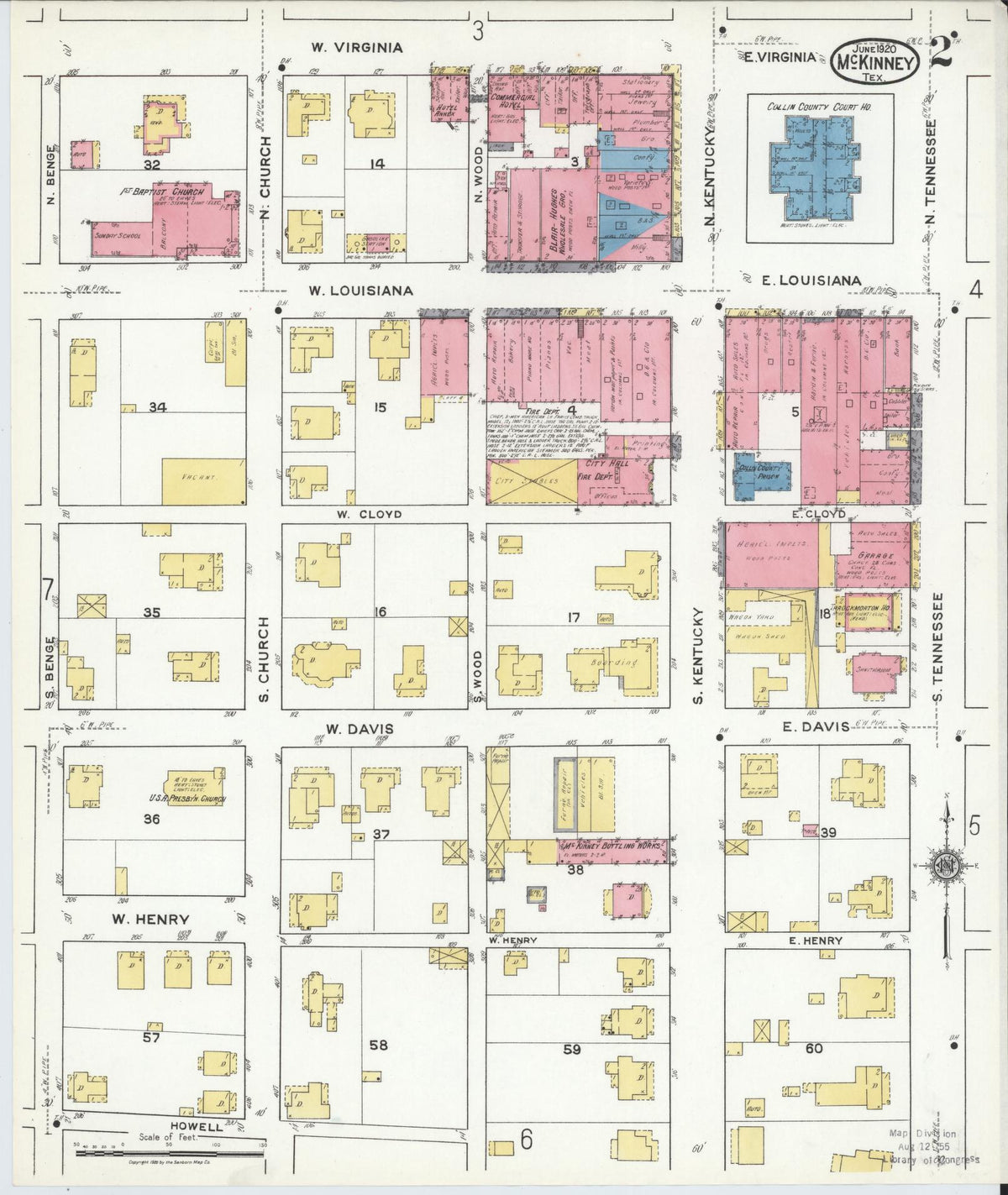 Sanborn Fire Insurance Map from McKinney, Collin County, Texas (1920), Sheet #0002 - Historic Sanborn Fire Insurance Map Print, vintage old map wall art, antique decor, genealogy gift, Texas Texas map