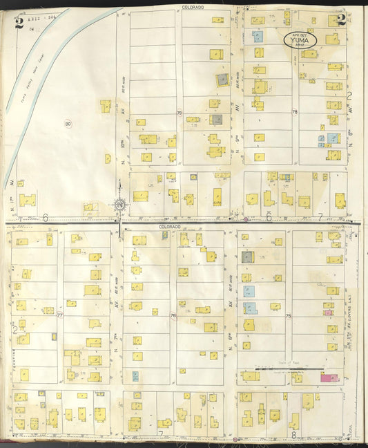 Sanborn Fire Insurance Map from Yuma, Yuma County, Arizona (1948), Sheet #0002 - Historic Sanborn Fire Insurance Map Print, vintage old map wall art, antique decor, genealogy gift, Arizona Arizona map