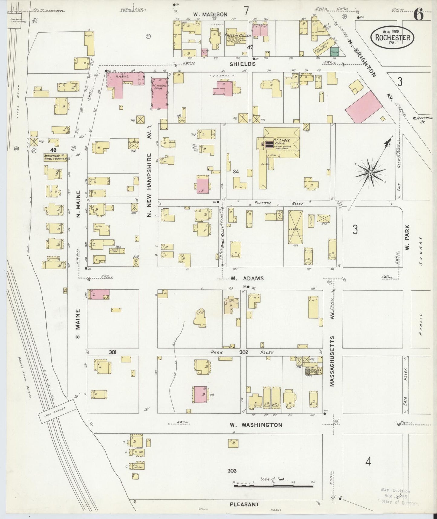 Sanborn Fire Insurance Map from Rochester, Beaver County, Pennsylvania (1908), Sheet #0006 - Complete Map Set gallery image, historic Sanborn map, vintage wall art, Pennsylvania Pennsylvania