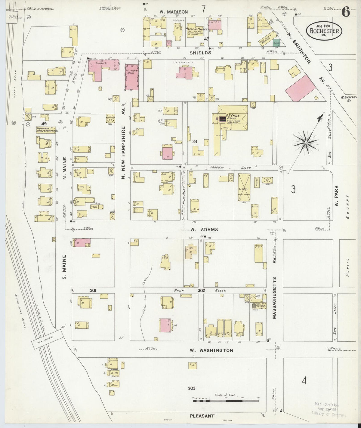 Sanborn Fire Insurance Map from Rochester, Beaver County, Pennsylvania (1908), Sheet #0006 - Complete Map Set gallery image, historic Sanborn map, vintage wall art, Pennsylvania Pennsylvania