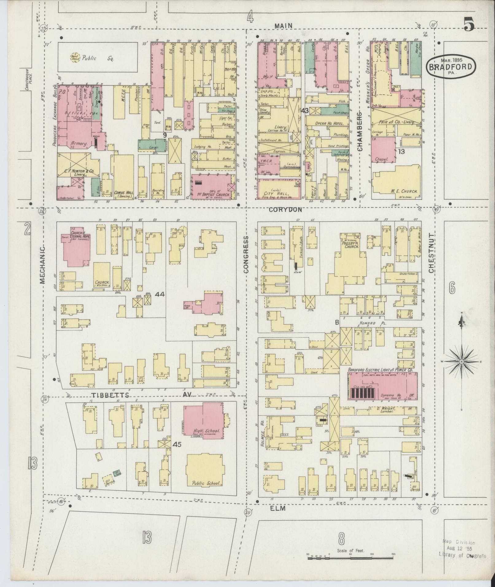 Sanborn Fire Insurance Map from Bradford, McKean County, Pennsylvania (1895), Sheet #0005 - Historic Sanborn Fire Insurance Map Print, vintage old map wall art, antique decor, genealogy gift, Pennsylvania Pennsylvania map