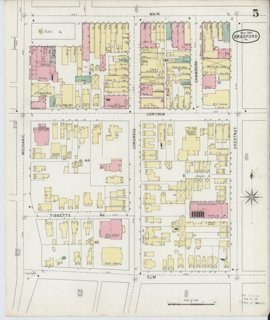 Sanborn Fire Insurance Map from Bradford, McKean County, Pennsylvania (1895), Sheet #0005 - Historic Sanborn Fire Insurance Map Print, vintage old map wall art, antique decor, genealogy gift, Pennsylvania Pennsylvania map