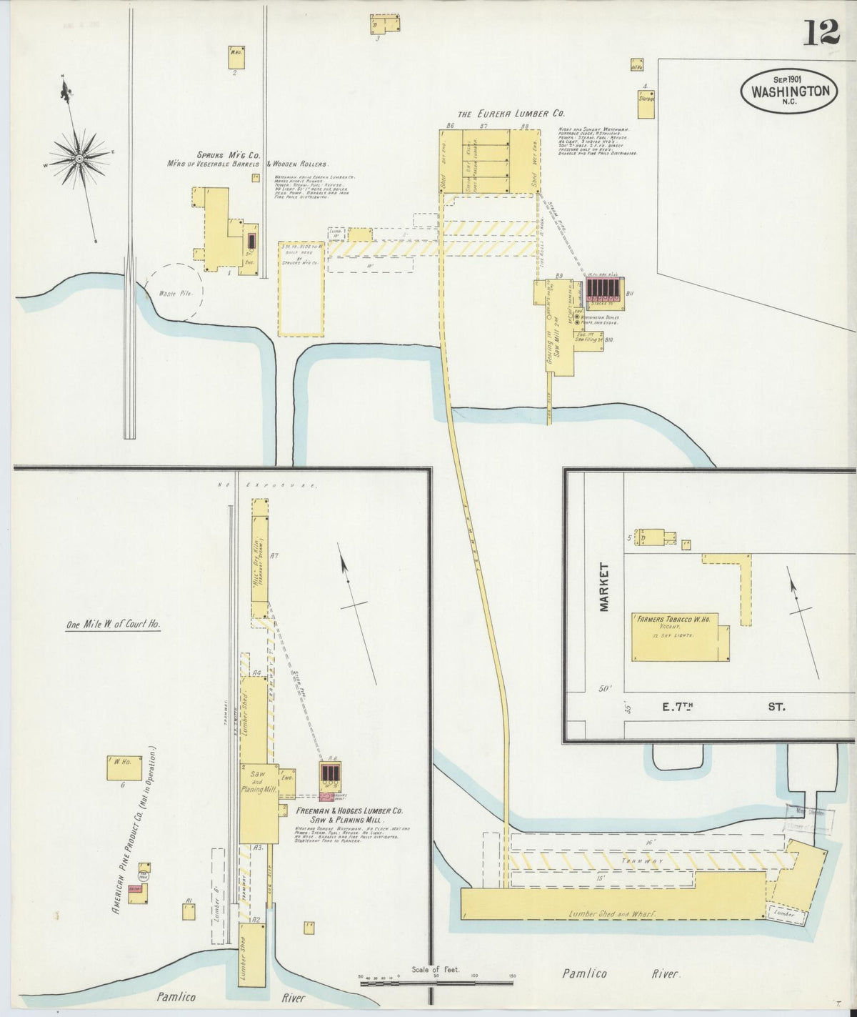 Sanborn Fire Insurance Map from Washington, Beaufort County, North Carolina (1901), Sheet #0012 - Complete Map Set gallery image, historic Sanborn map, vintage wall art, Washington Washington