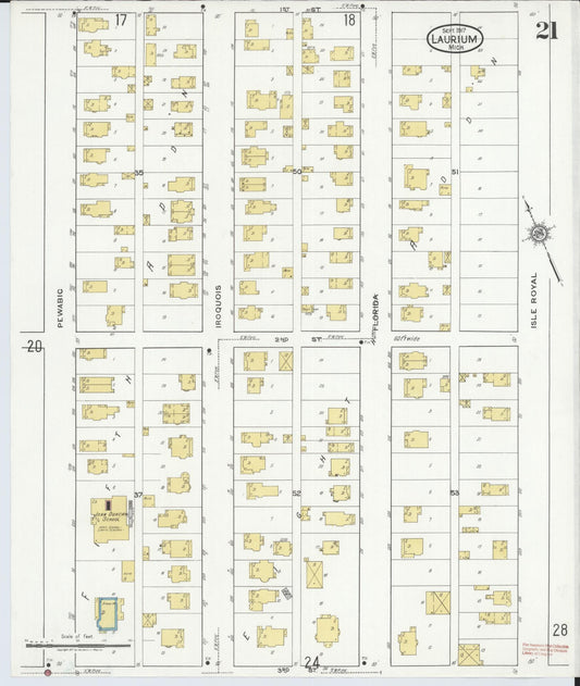 Sanborn Fire Insurance Map from Laurium, Houghton County, Michigan (1917), Sheet #0021 - Historic Sanborn Fire Insurance Map Print, vintage old map wall art, antique decor, genealogy gift, Michigan Michigan map