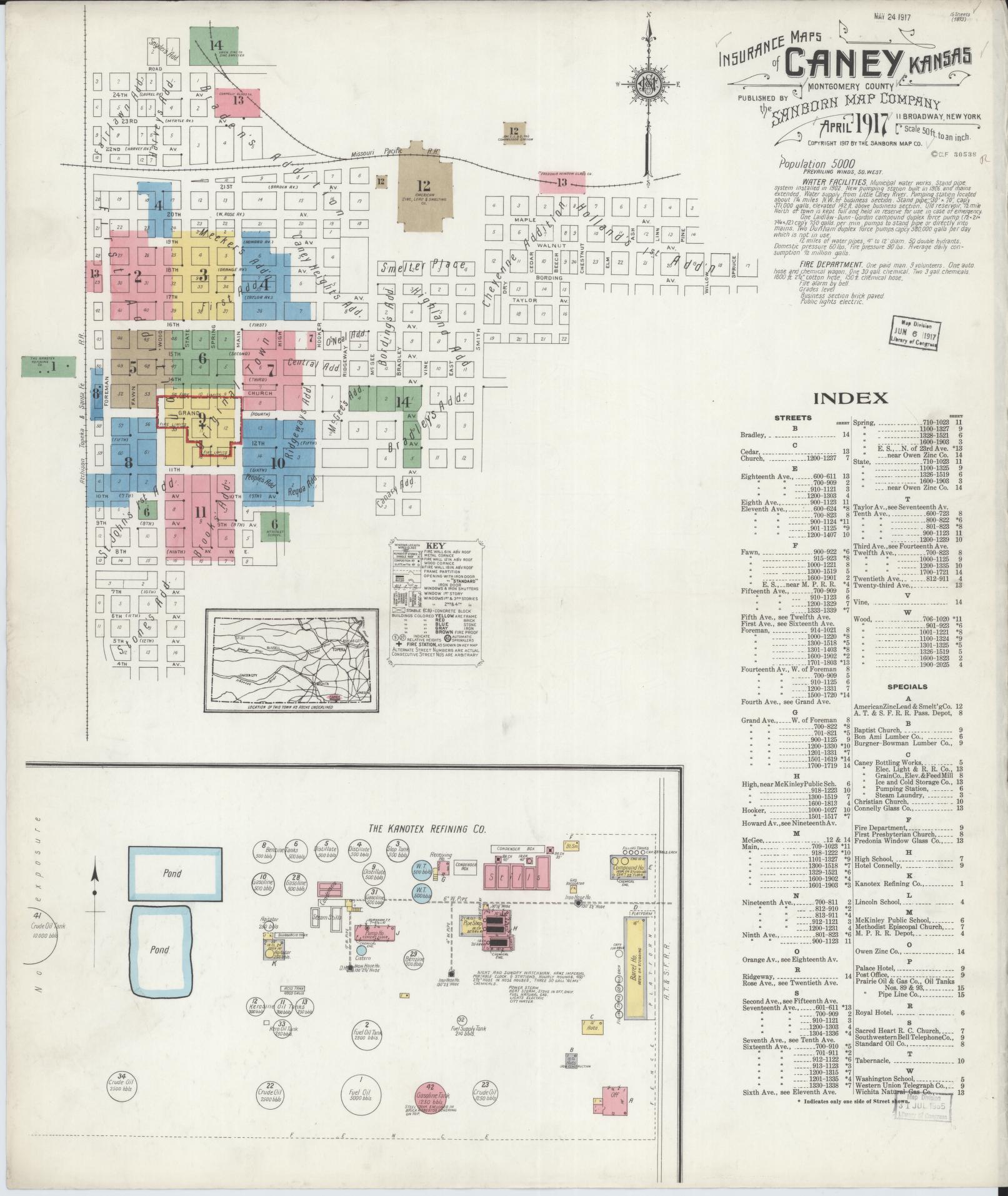 Sanborn Fire Insurance Map from Caney, Montgomery County, Kansas (1917), Sheet #0001 - Complete Map Set gallery image, historic Sanborn map, vintage wall art, Kansas Kansas