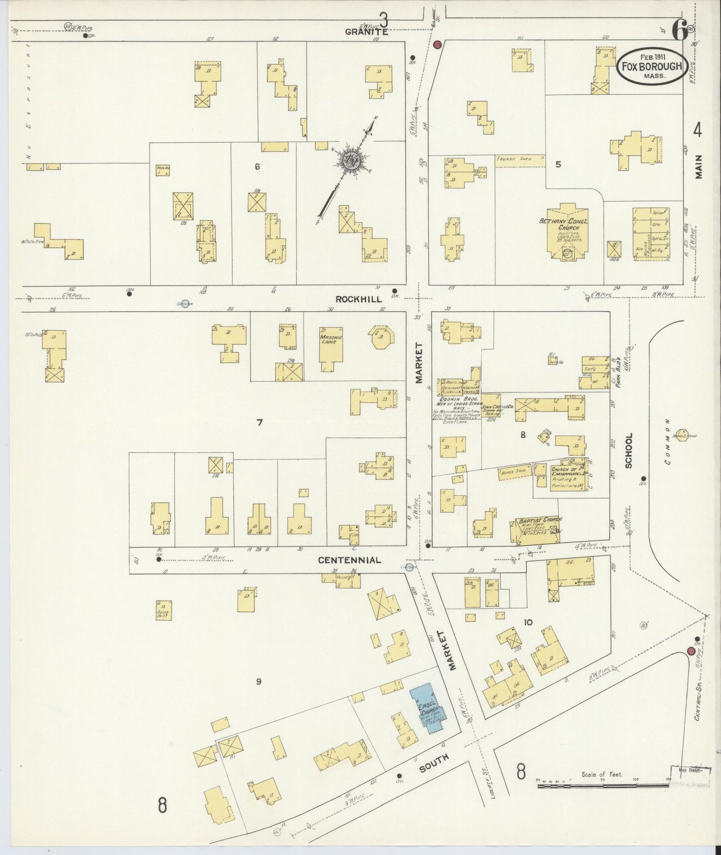 Sanborn Fire Insurance Map from Foxboro, Norfolk County, Massachusetts (1911), Sheet #0006 - Complete Map Set gallery image, historic Sanborn map, vintage wall art, Massachusetts Massachusetts