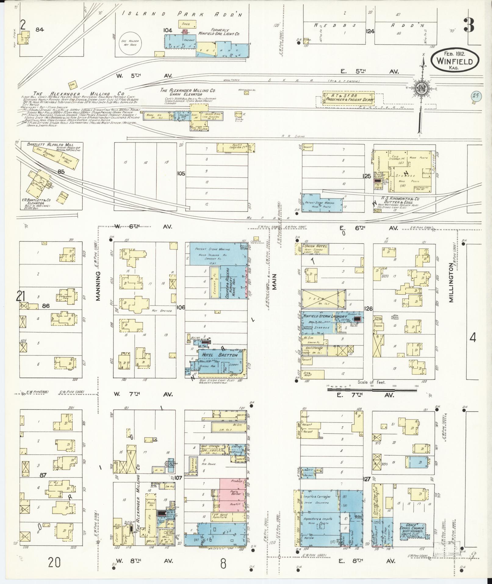 Sanborn Fire Insurance Map from Winfield, Cowley County, Kansas (1912), Sheet #0003 - Historic Sanborn Fire Insurance Map Print, vintage old map wall art, antique decor, genealogy gift, Kansas Kansas map