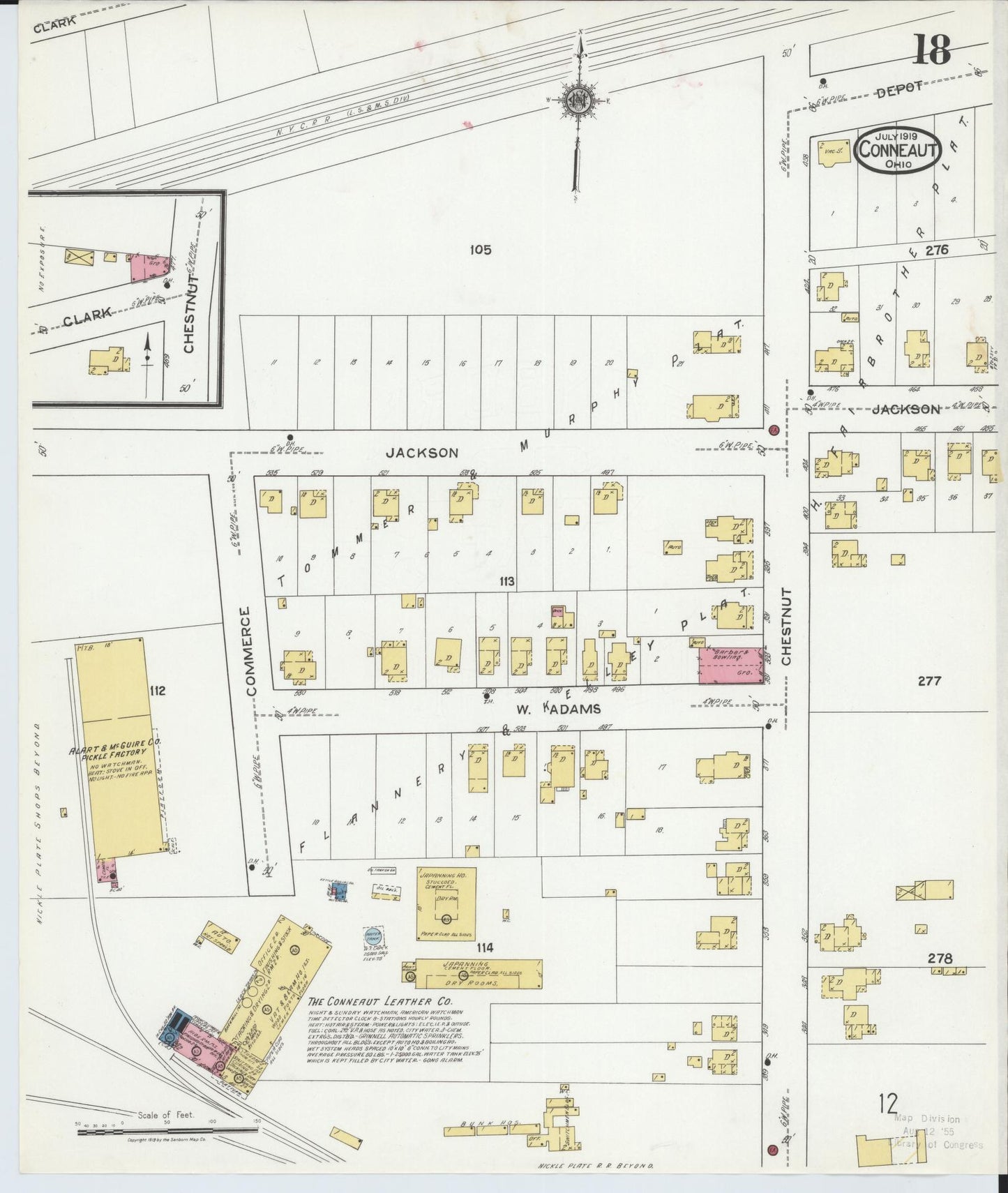 Sanborn Fire Insurance Map from Conneaut, Ashtabula County, Ohio (1919), Sheet #0018 - Historic Sanborn Fire Insurance Map Print, vintage old map wall art, antique decor, genealogy gift, Ohio Ohio map