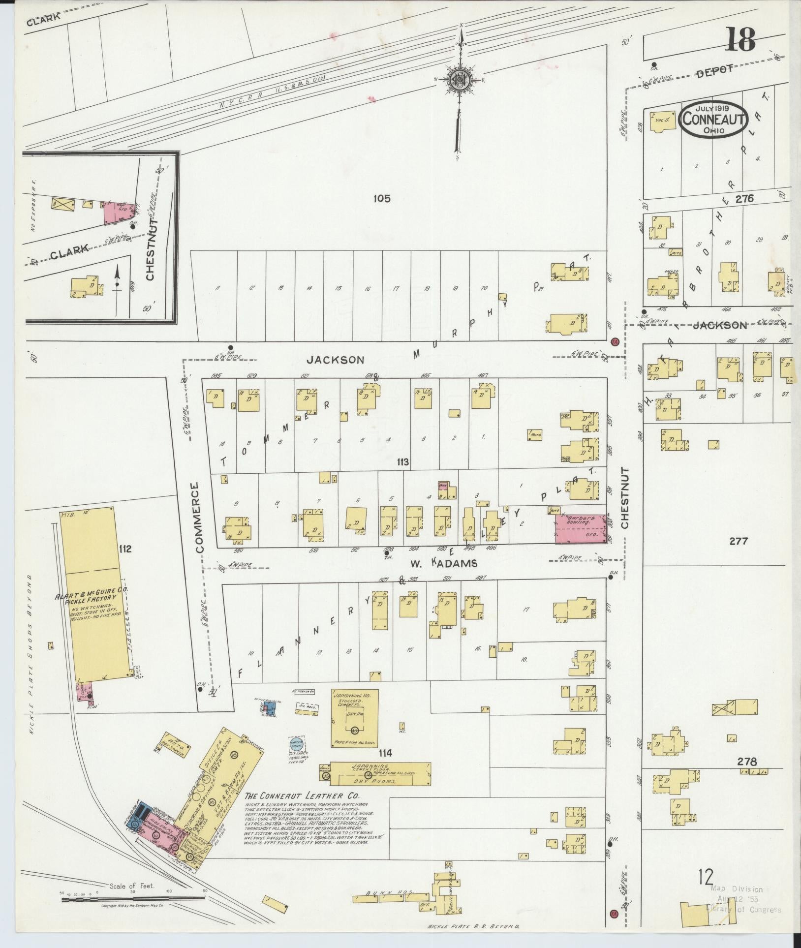 Sanborn Fire Insurance Map from Conneaut, Ashtabula County, Ohio (1919), Sheet #0018 - Historic Sanborn Fire Insurance Map Print, vintage old map wall art, antique decor, genealogy gift, Ohio Ohio map