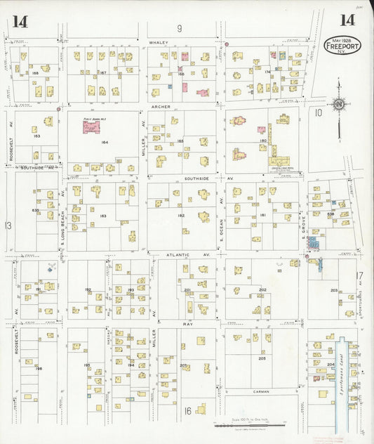 Sanborn Fire Insurance Map from Freeport, Nassau County, New York (1928), Sheet #0014 - Historic Sanborn Fire Insurance Map Print, vintage old map wall art, antique decor, genealogy gift, New York New York map