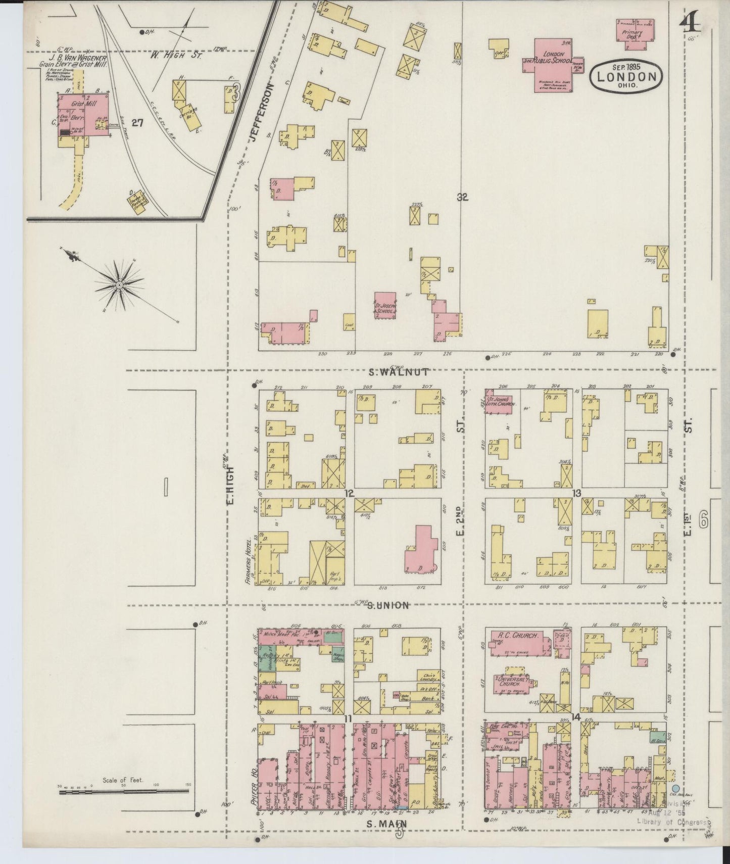 Sanborn Fire Insurance Map from London, Madison County, Ohio (1895), Sheet #0004 - Historic Sanborn Fire Insurance Map Print, vintage old map wall art, antique decor, genealogy gift, Ohio Ohio map