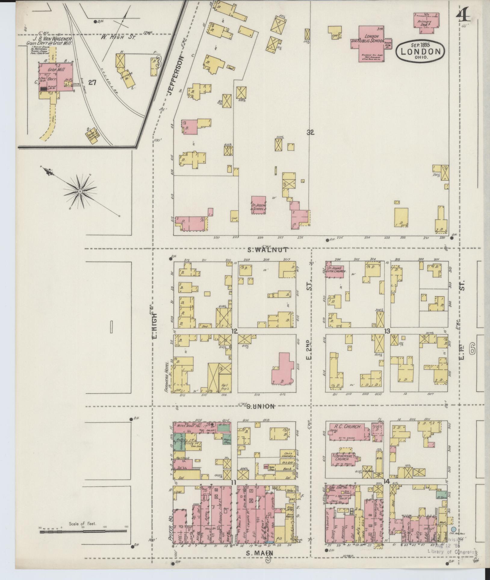 Sanborn Fire Insurance Map from London, Madison County, Ohio (1895), Sheet #0004 - Historic Sanborn Fire Insurance Map Print, vintage old map wall art, antique decor, genealogy gift, Ohio Ohio map