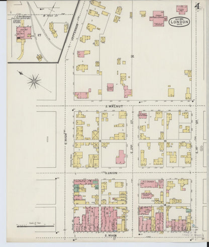 Sanborn Fire Insurance Map from London, Madison County, Ohio (1895), Sheet #0004 - Historic Sanborn Fire Insurance Map Print, vintage old map wall art, antique decor, genealogy gift, Ohio Ohio map