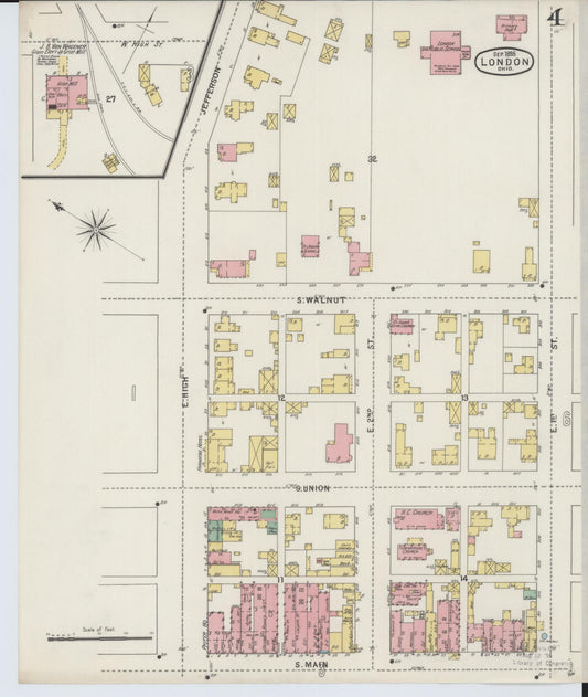 Sanborn Fire Insurance Map from London, Madison County, Ohio (1895), Sheet #0004 - Historic Sanborn Fire Insurance Map Print, vintage old map wall art, antique decor, genealogy gift, Ohio Ohio map