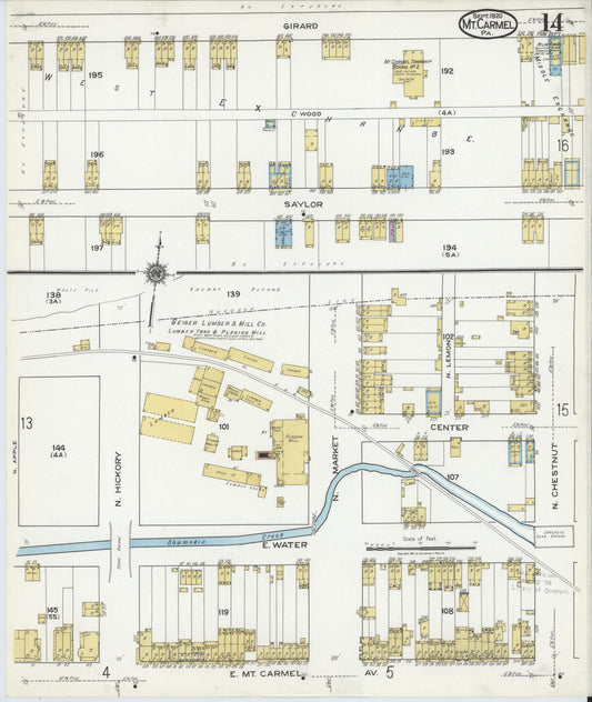 Sanborn Fire Insurance Map from Mount Carmel, Northumberland County, Pennsylvania (1920), Sheet #0014 - Historic Sanborn Fire Insurance Map Print, vintage old map wall art, antique decor, genealogy gift, Pennsylvania Pennsylvania map