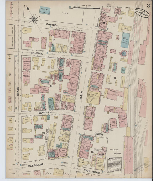 Sanborn Fire Insurance Map from Concord, Merrimack County, New Hampshire (1879), Sheet #0003 - Historic Sanborn Fire Insurance Map Print, vintage old map wall art, antique decor, genealogy gift, New Hampshire New Hampshire map