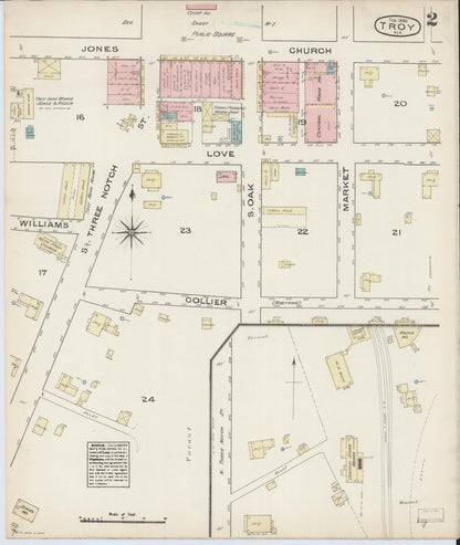 Sanborn Fire Insurance Map from Troy, Pike County, Alabama (1885), Sheet #0002 - Complete Map Set gallery image, historic Sanborn map, vintage wall art, Alabama Alabama