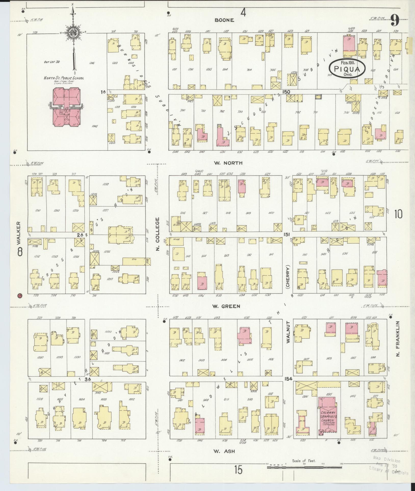 Sanborn Fire Insurance Map from Piqua, Miami County, Ohio (1911), Sheet #0009 - Complete Map Set gallery image, historic Sanborn map, vintage wall art, Ohio Ohio