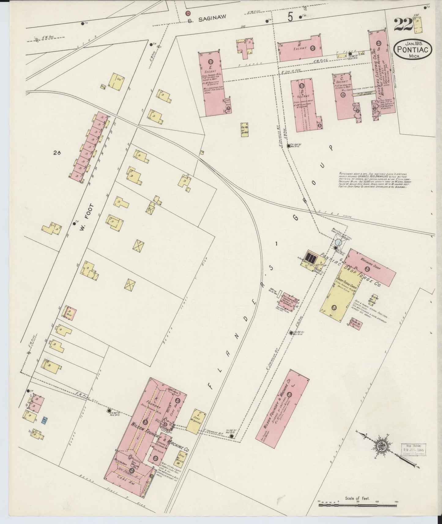 Sanborn Fire Insurance Map from Pontiac, Oakland County, Michigan (1915), Sheet #0022 - Complete Map Set gallery image, historic Sanborn map, vintage wall art, Michigan Michigan