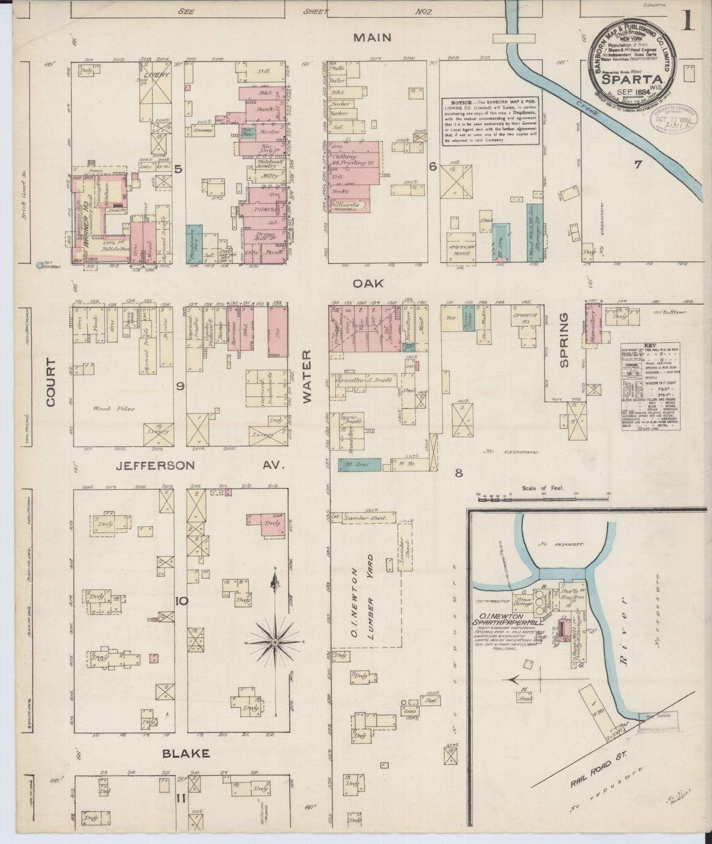 Sanborn Fire Insurance Map from Sparta, Monroe County, Wisconsin (1884), Sheet #0001 - Complete Map Set gallery image, historic Sanborn map, vintage wall art, Wisconsin Wisconsin