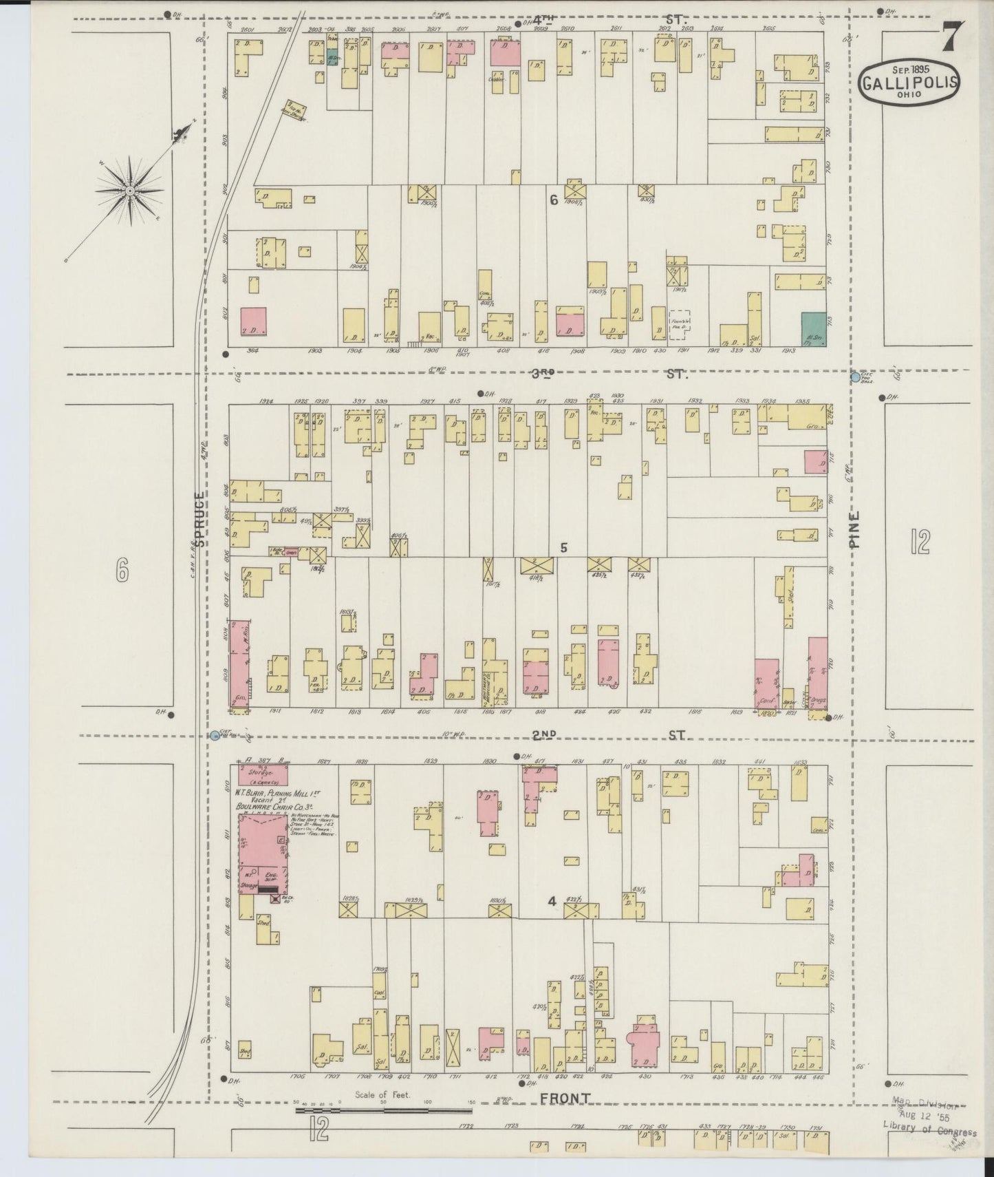 Sanborn Fire Insurance Map from Gallipolis, Gallia County, Ohio (1895), Sheet #0007 - Historic Sanborn Fire Insurance Map Print, vintage old map wall art, antique decor, genealogy gift, Ohio Ohio map