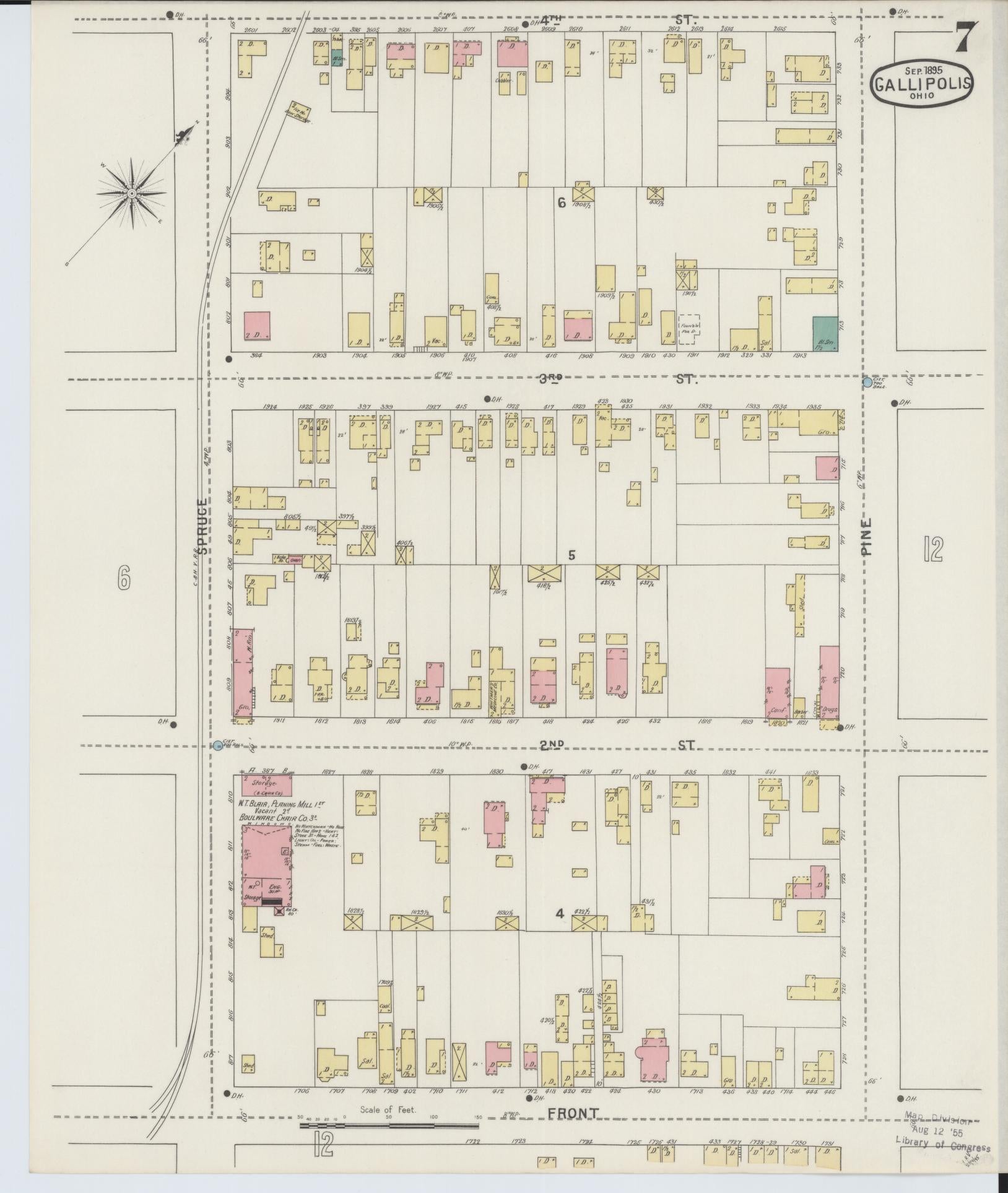 Sanborn Fire Insurance Map from Gallipolis, Gallia County, Ohio (1895), Sheet #0007 - Historic Sanborn Fire Insurance Map Print, vintage old map wall art, antique decor, genealogy gift, Ohio Ohio map