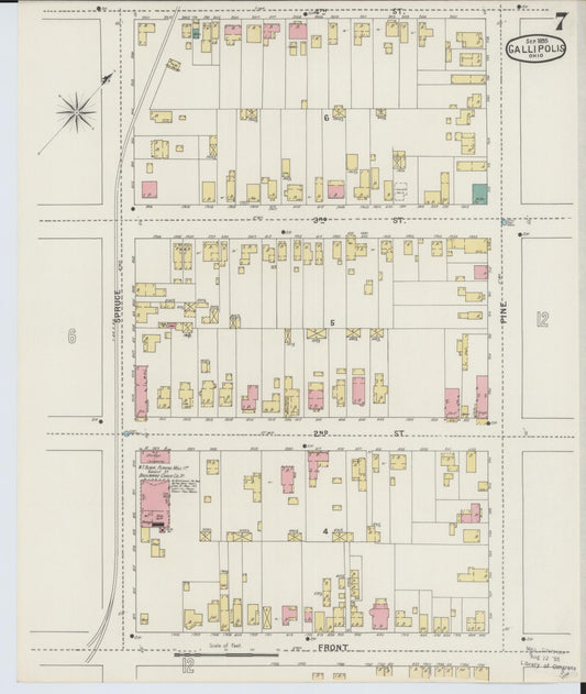Sanborn Fire Insurance Map from Gallipolis, Gallia County, Ohio (1895), Sheet #0007 - Historic Sanborn Fire Insurance Map Print, vintage old map wall art, antique decor, genealogy gift, Ohio Ohio map