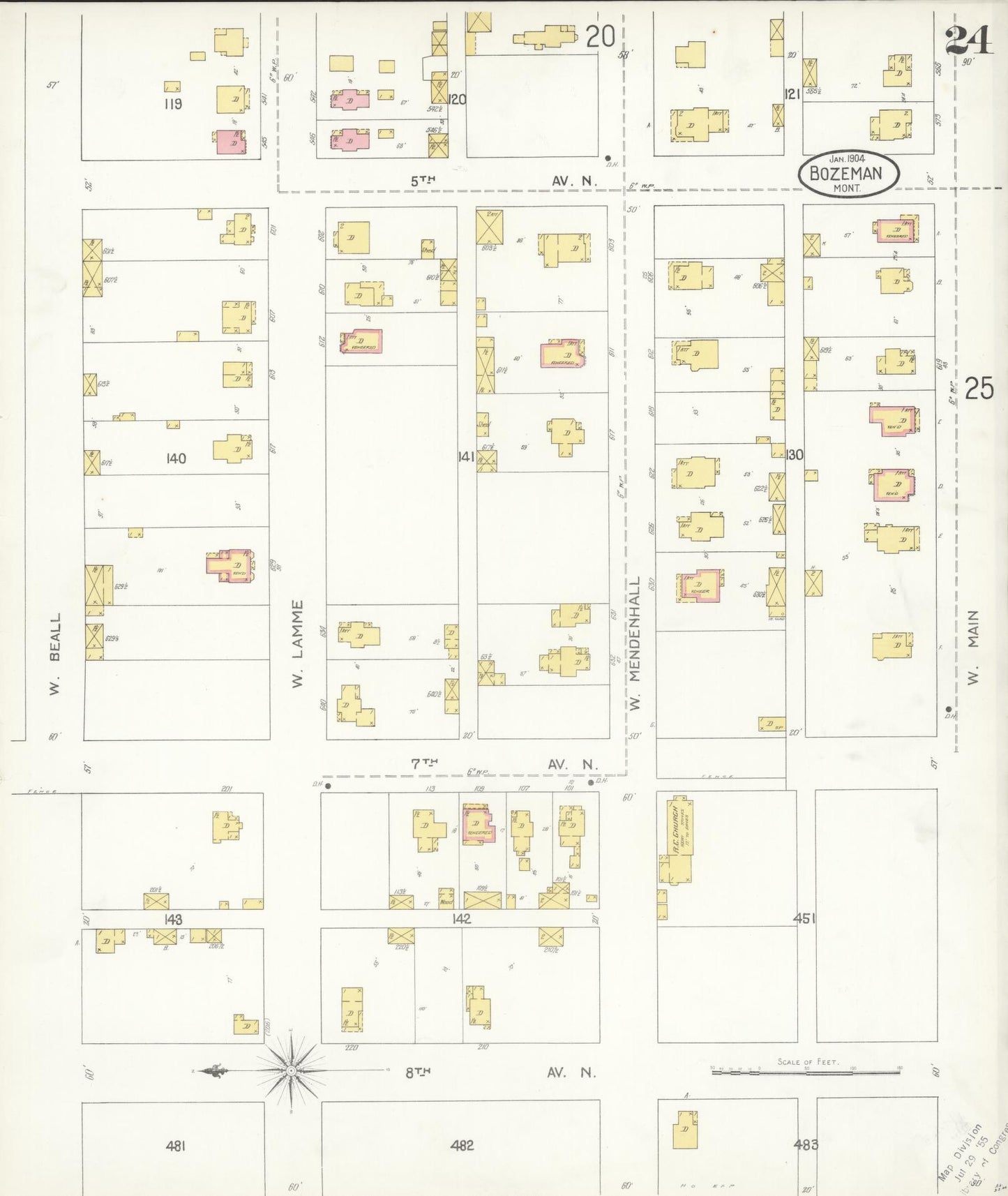 Sanborn Fire Insurance Map from Bozeman, Gallatin County, Montana (1904), Sheet #0024 - Complete Map Set gallery image, historic Sanborn map, vintage wall art, Montana Montana