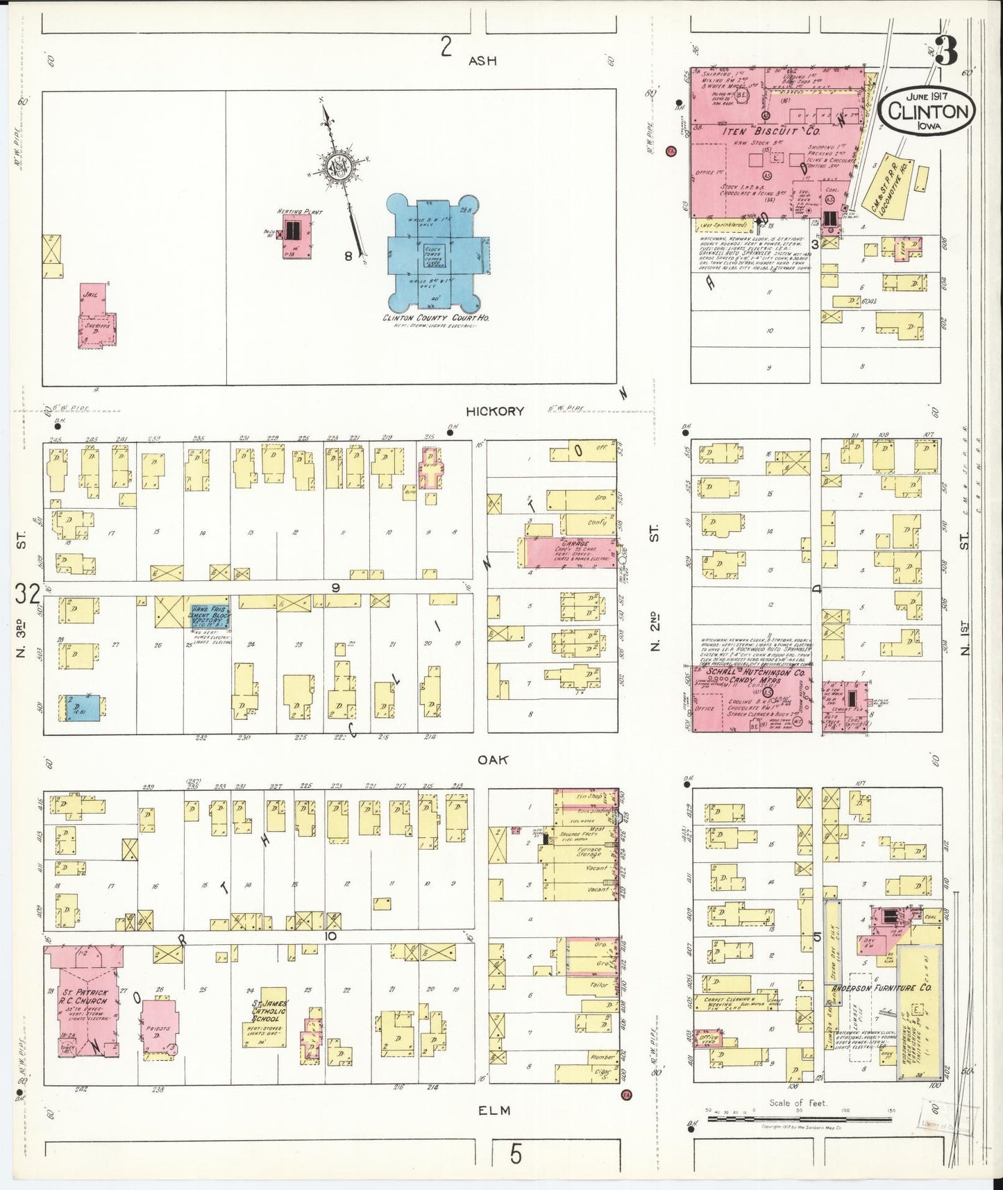 Sanborn Fire Insurance Map from Clinton, Clinton County, Iowa (1917), Sheet #0003 - Historic Sanborn Fire Insurance Map Print