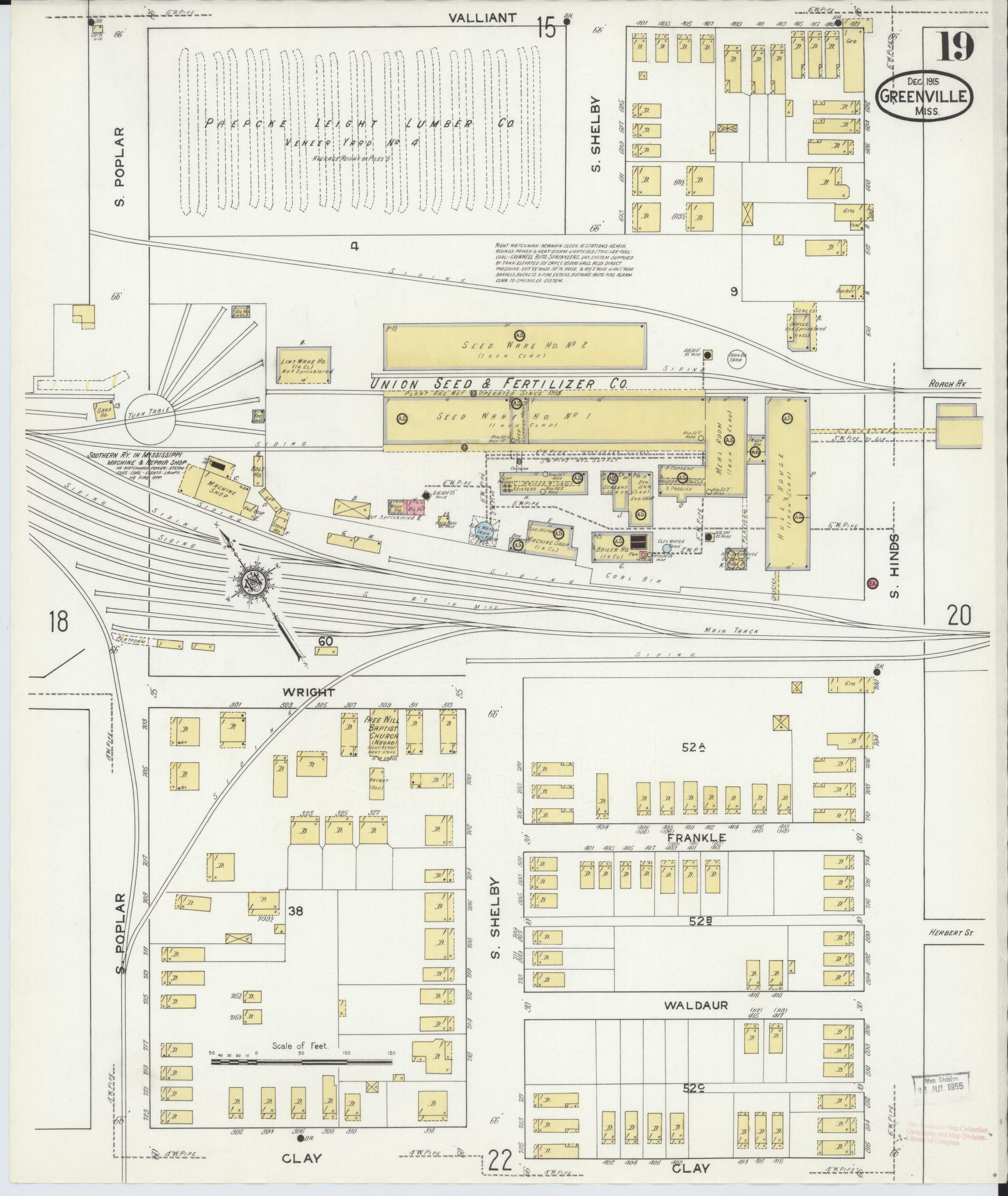 Sanborn Fire Insurance Map from Greenville, Washington County, Mississippi (1915), Sheet #0019 - Historic Sanborn Fire Insurance Map Print, vintage old map wall art, antique decor, genealogy gift, Mississippi Mississippi map