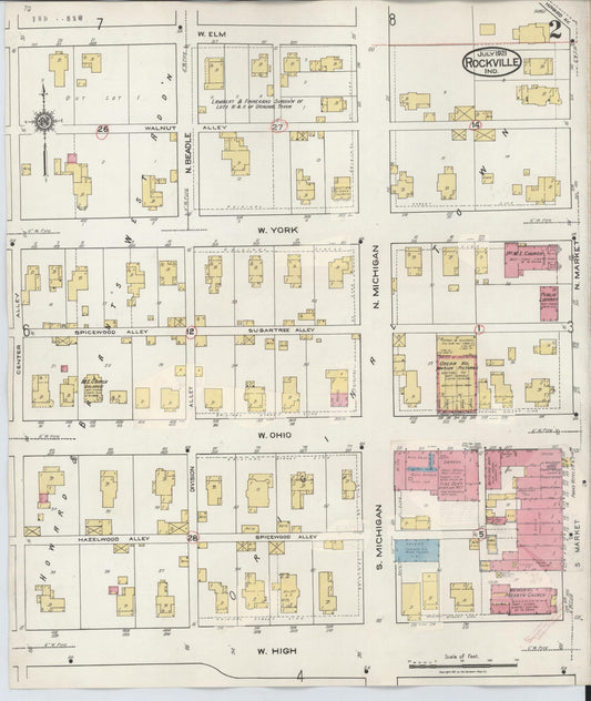 Sanborn Fire Insurance Map from Rockville, Parke County, Indiana (1932), Sheet #0002 - Historic Sanborn Fire Insurance Map Print, vintage old map wall art, antique decor, genealogy gift, Indiana Indiana map