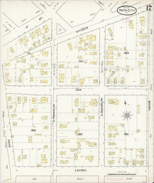 Sanborn Fire Insurance Map from Napa, Napa County, California (1891), Sheet #0017 - Historic Sanborn Fire Insurance Map Print, vintage old map wall art, antique decor, genealogy gift, California California map