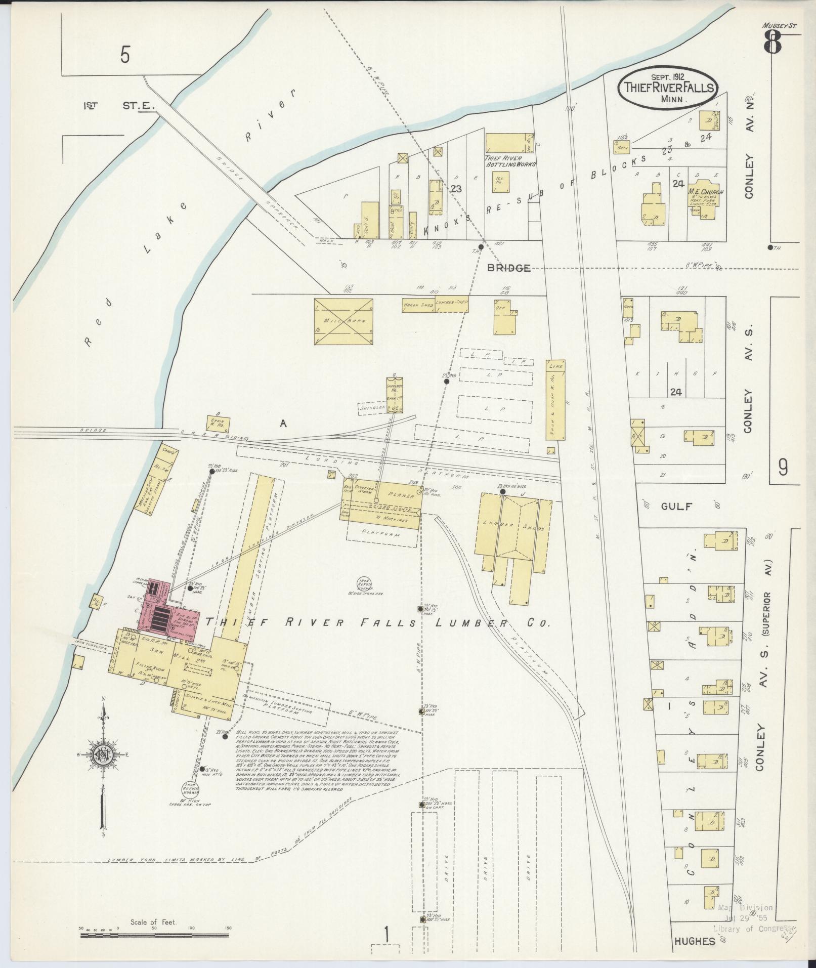 Sanborn Fire Insurance Map from Thief River Falls, Pennington County, Minnesota (1912), Sheet #0008 - Complete Map Set gallery image, historic Sanborn map, vintage wall art, Minnesota Minnesota