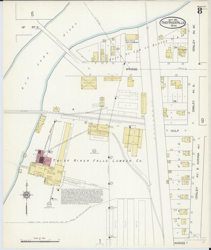 Sanborn Fire Insurance Map from Thief River Falls, Pennington County, Minnesota (1912), Sheet #0008 - Complete Map Set gallery image, historic Sanborn map, vintage wall art, Minnesota Minnesota