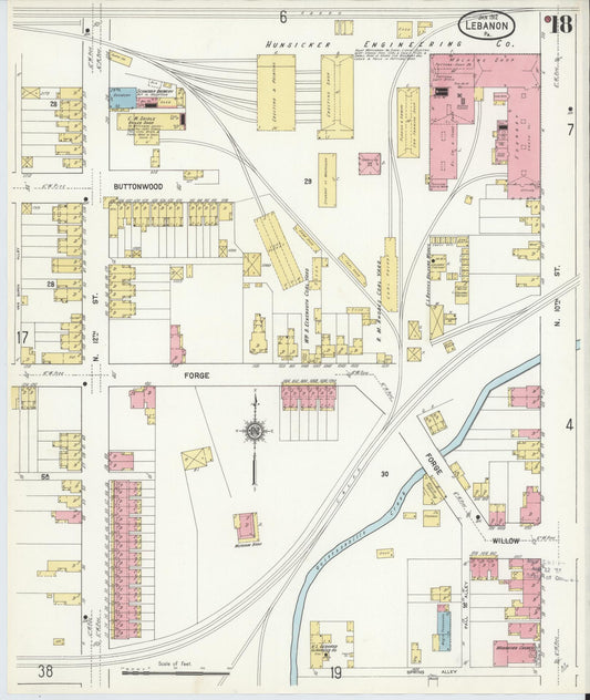 Sanborn Fire Insurance Map from Lebanon, Lebanon County, Pennsylvania (1912), Sheet #0018 - Historic Sanborn Fire Insurance Map Print, vintage old map wall art, antique decor, genealogy gift, Pennsylvania Pennsylvania map
