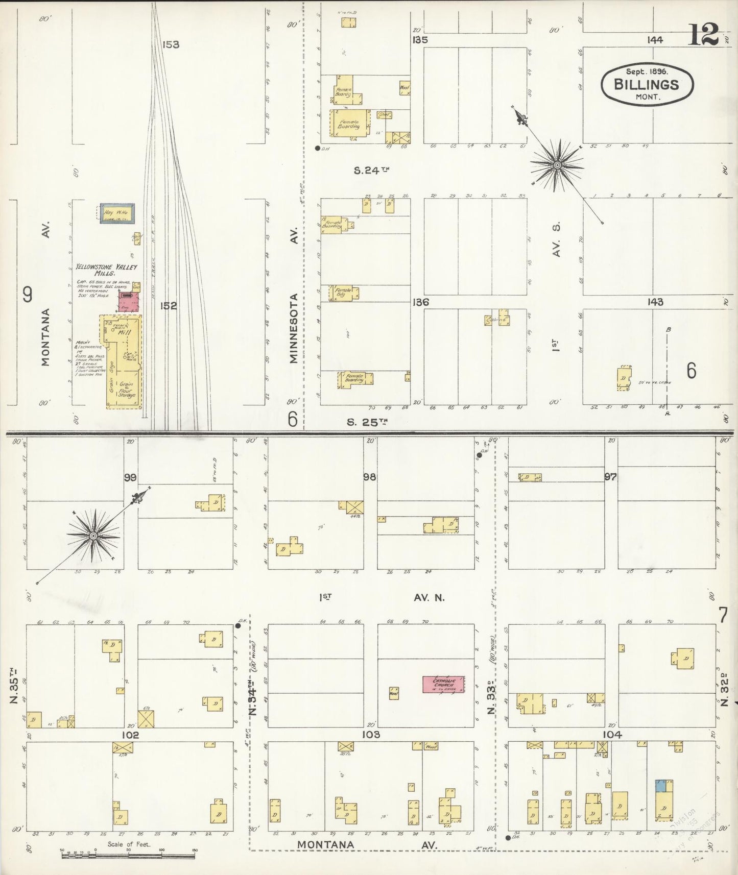 Sanborn Fire Insurance Map from Billings, Yellowstone County, Montana (1896), Sheet #0012 - Complete Map Set gallery image, historic Sanborn map, vintage wall art, Montana Montana