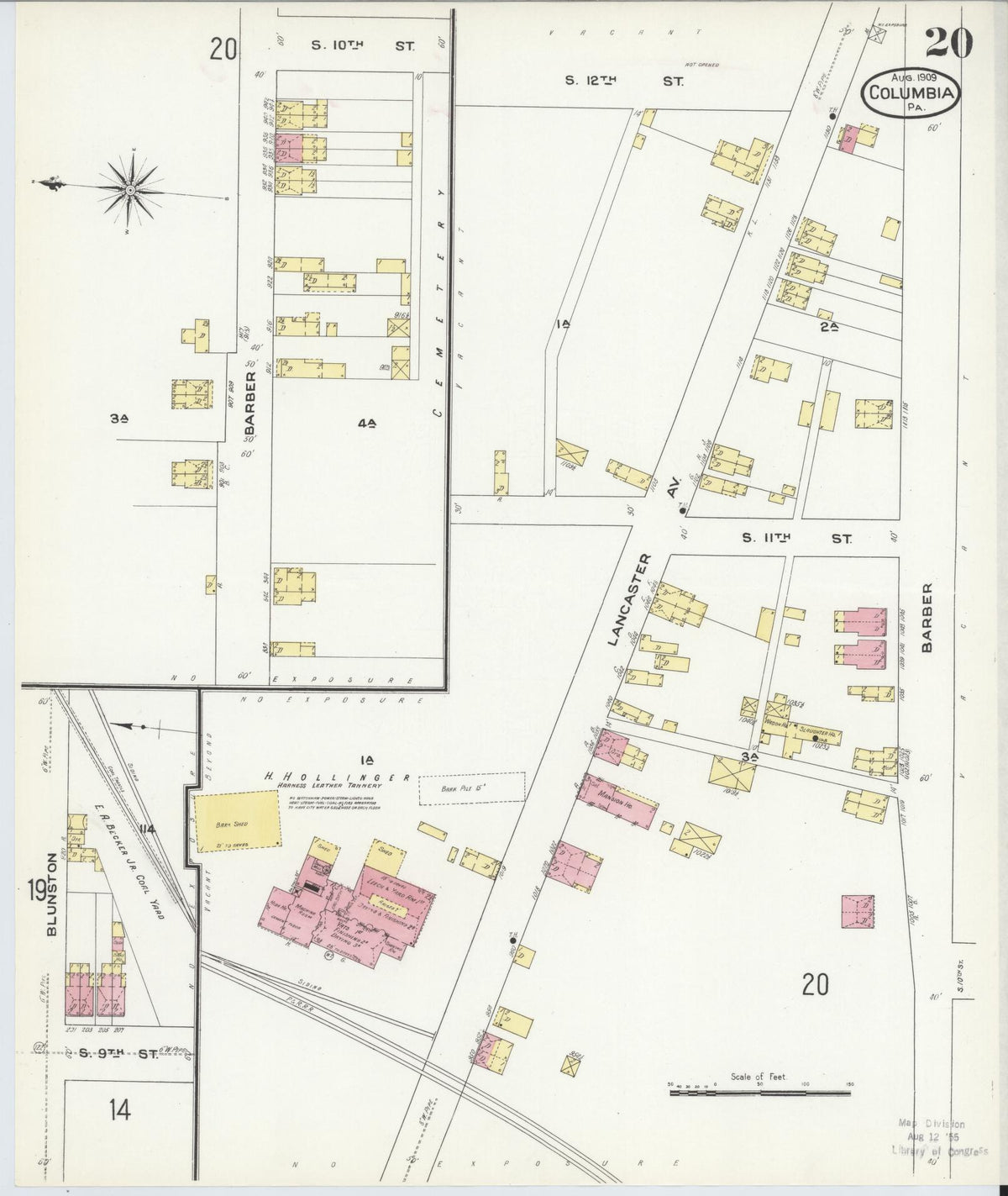 Sanborn Fire Insurance Map from Columbia, Lancaster County, Pennsylvania (1909), Sheet #0020 - Complete Map Set gallery image, historic Sanborn map, vintage wall art, Pennsylvania Pennsylvania