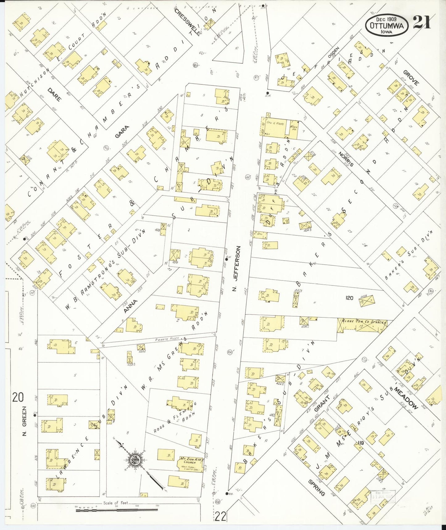 Sanborn Fire Insurance Map from Ottumwa, Wapello County, Iowa (1909), Sheet #0021 - Historic Sanborn Fire Insurance Map Print, vintage old map wall art