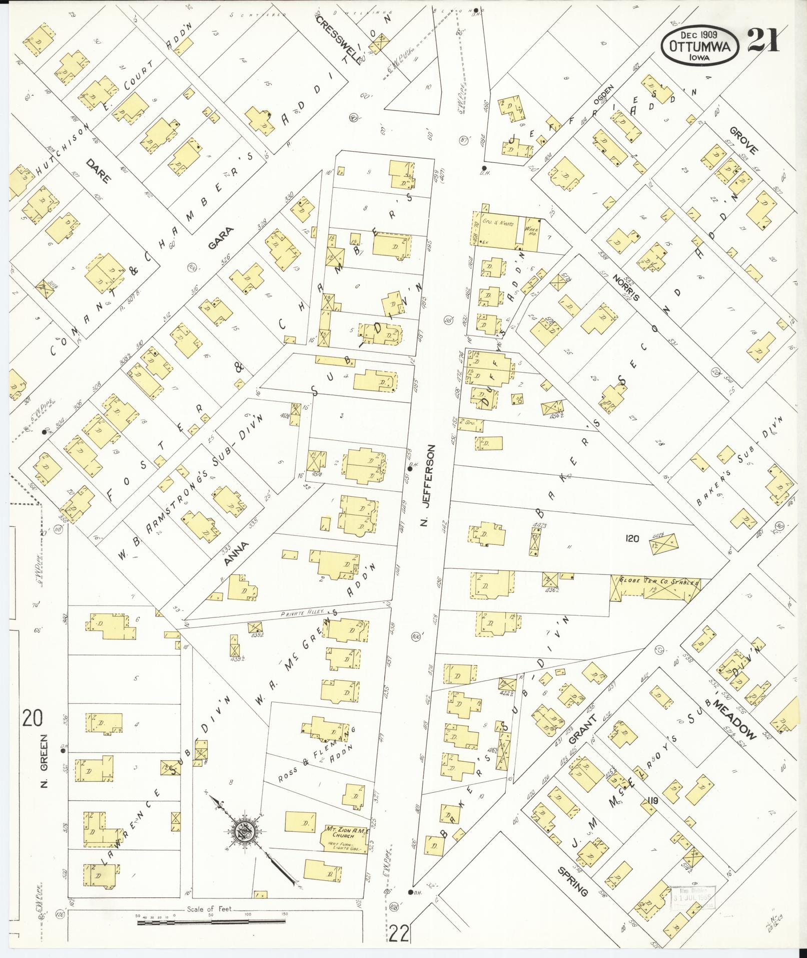 Sanborn Fire Insurance Map from Ottumwa, Wapello County, Iowa (1909), Sheet #0021 - Historic Sanborn Fire Insurance Map Print, vintage old map wall art