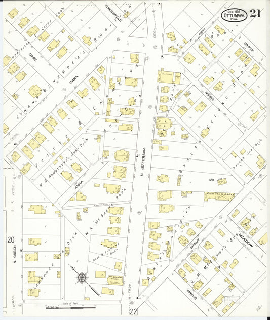 Sanborn Fire Insurance Map from Ottumwa, Wapello County, Iowa (1909), Sheet #0021 - Historic Sanborn Fire Insurance Map Print, vintage old map wall art